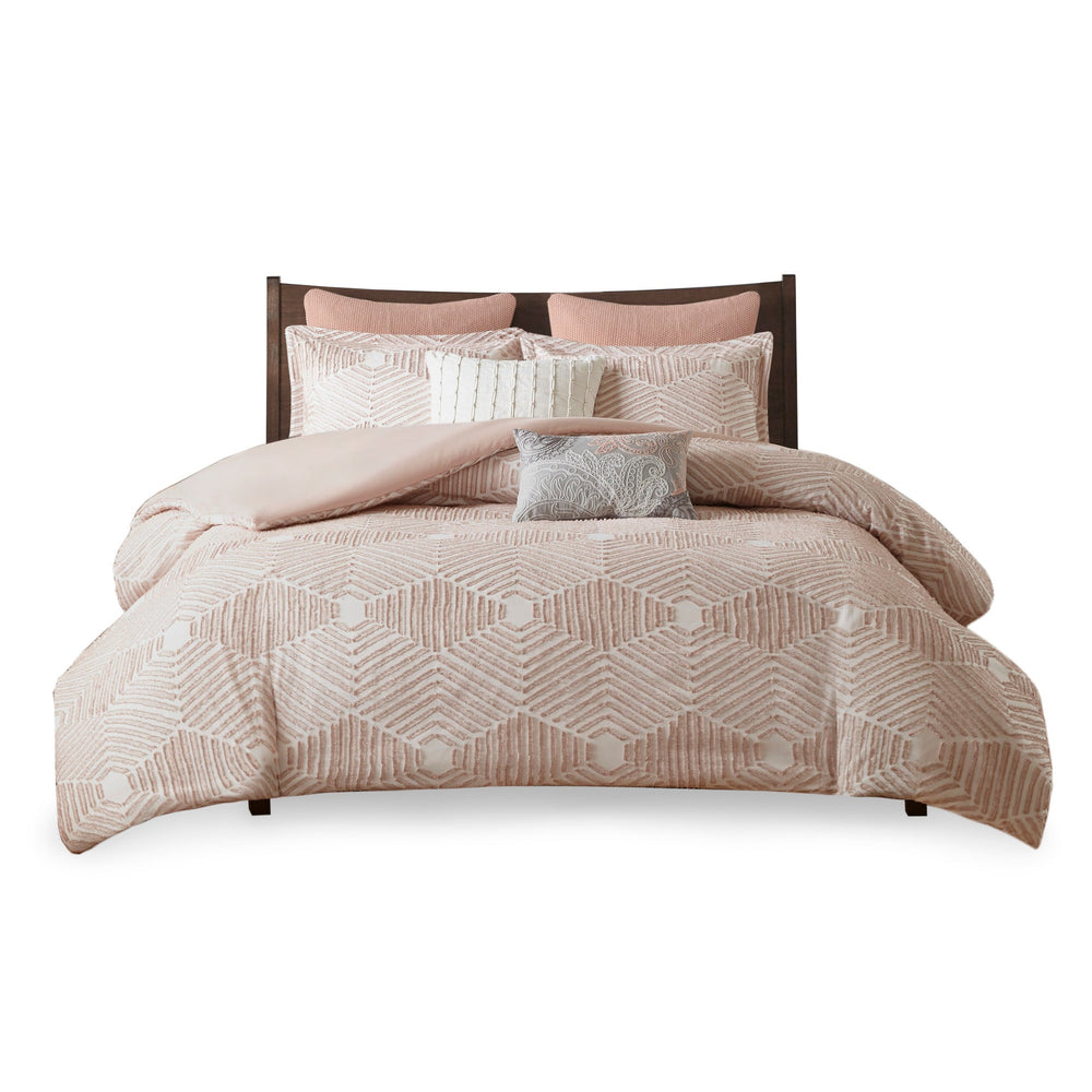 Cotton Jacquard Comforter Set Blush Full/Queen Media 12