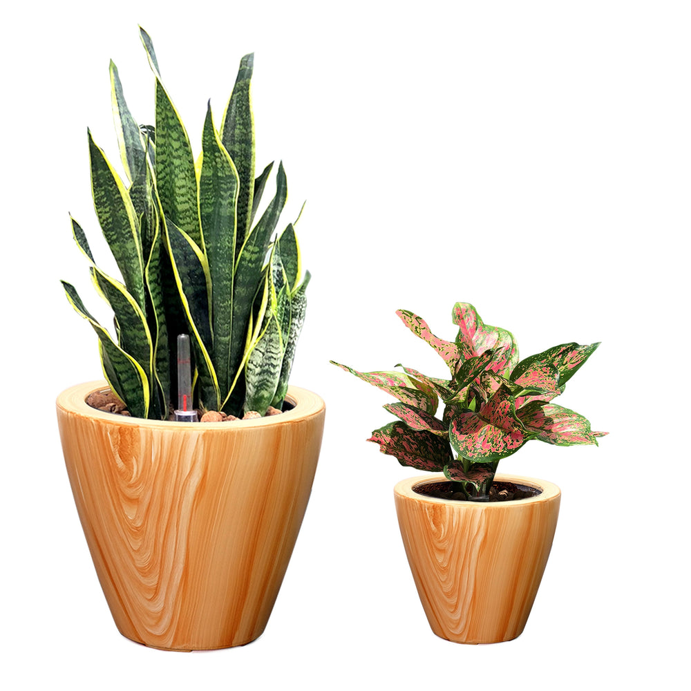2-Pack 10 in. Light Wood Plastic Self-watering Planter Pot Media 1