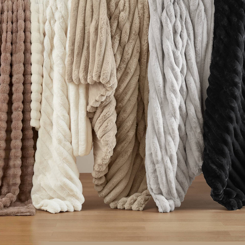 3 Pieces King Ultrasoft Faux Fur Ribbed Comforter Set,Mocha Media 9