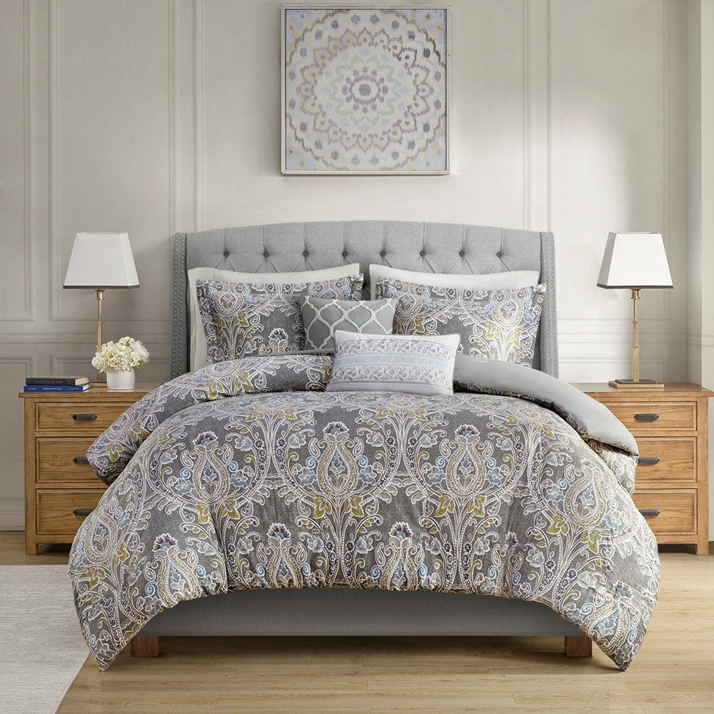 5 Piece Cotton Duvet Cover Set Grey King Media 9