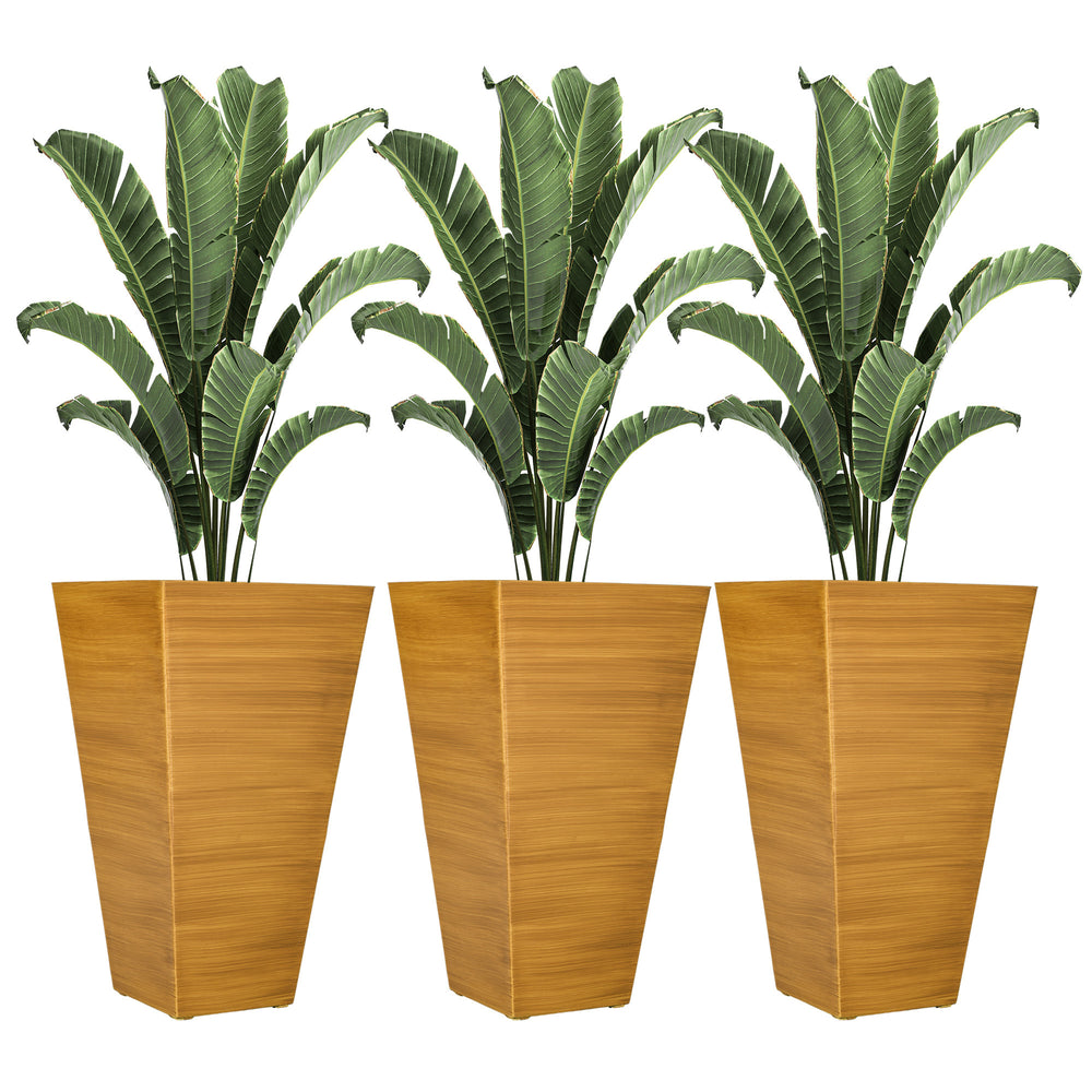 Outsunny 28' Tall Outdoor Planters Set of 3 with Drainage Holes Faux Wood Plastic Flower Pots for Garden Patio Tan Media 1