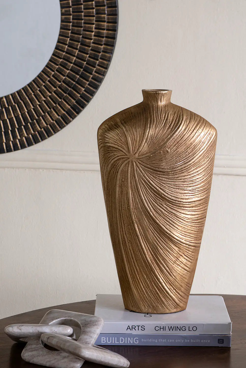 9.5x5.2x18' Tapered Aluminum Vase with Gold Swirling Design W2078P569090 Default   DTY Store Aluminum Vase with Gold Swirling Design W2078P569090 Tapered   DTY Store
