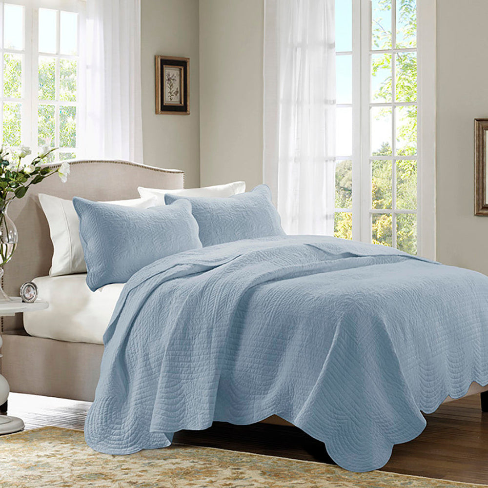 3 Piece Reversible Scalloped Edge Quilt Set Blue Full/Queen Media 7