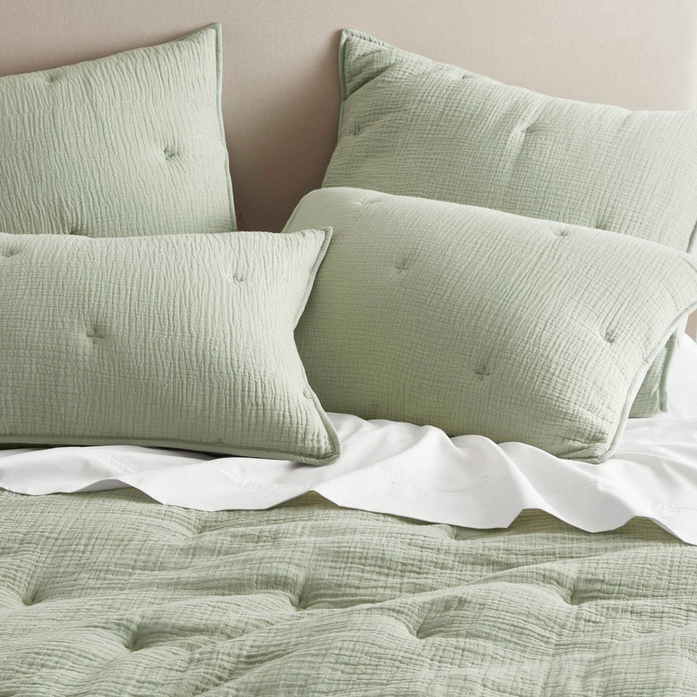 3-Piece Full/Queen Cotton  Embroidered Quilt Set,Sage Media 19
