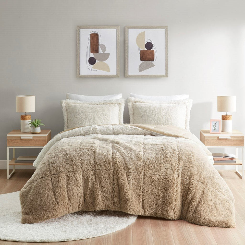 Ombre Shaggy Long Fur Comforter Mini Set Media 1
