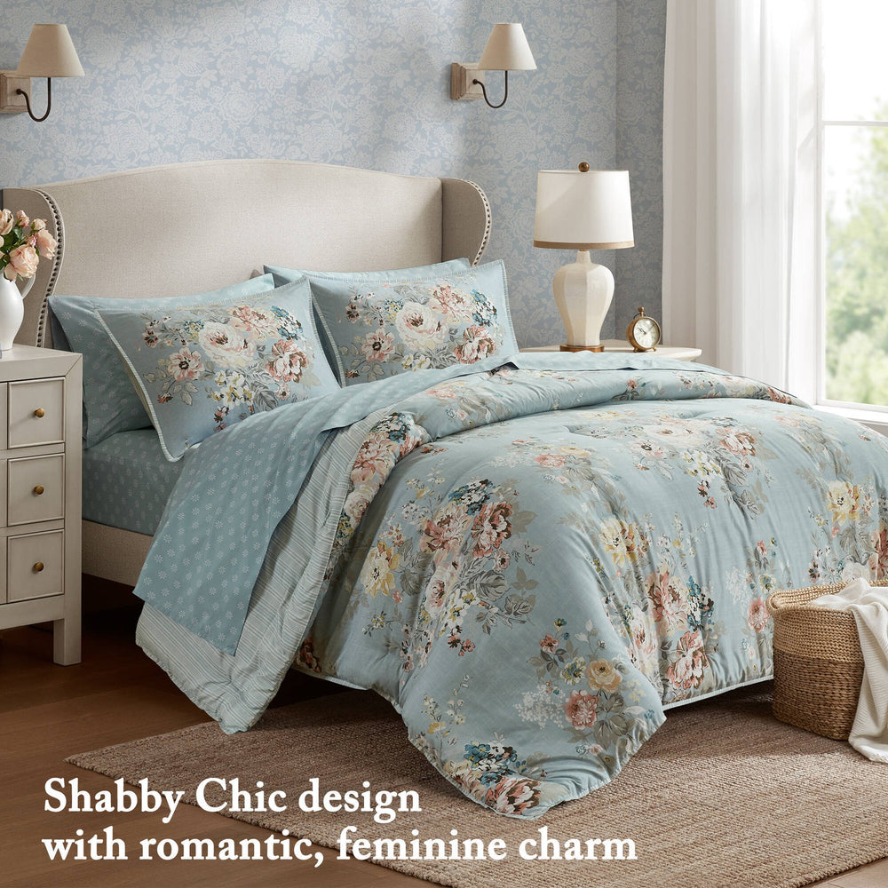 5-Piece Twin 5 Piece Vin -inspired Collection floral print,Soft Blue Media 5